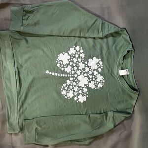 Green Crewneck Sweatshirt with White Clover Graphic